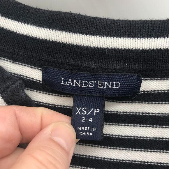 Lands End Pullover Womens XS Black White Stripe Notch V Neck 3/4 Sleeve Cotton - Picture 3 of 9